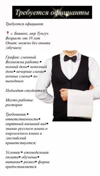 Требуется Официант Без опыта, Оплата: Еженедельно