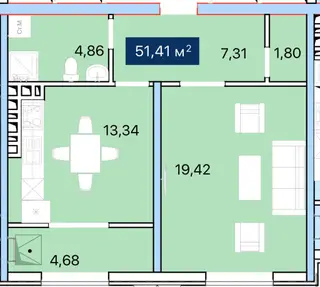1 комната, 51 м², Достук с. Элитка, 4 этаж, ПСО (под самоотделку)
